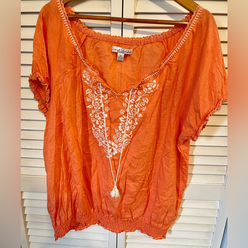 French Laundry Short Sleeve Pheasant Boho Top Coral Size 3XL